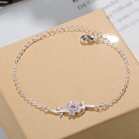 Jewelry - 14k Gold Amethyst Flower Bracelet Sterling Silver